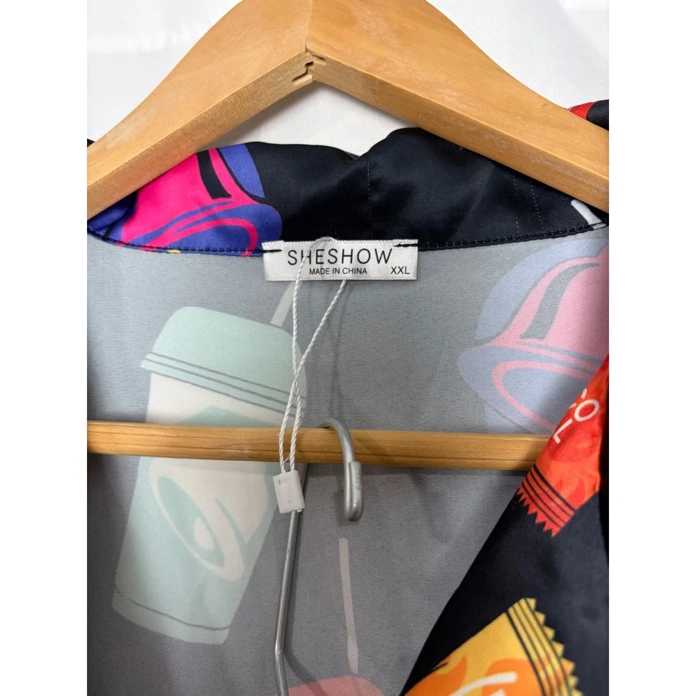 Sheshow Taco Bell Pajama Set XXL Black Satin Long Sleeve Shirt and Pants